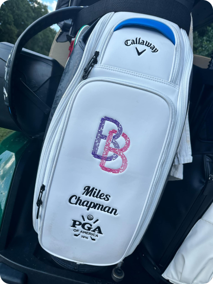 miles's golf bag with bb logo